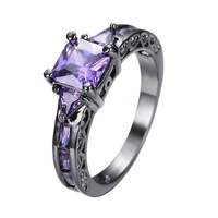 fashion square purple amestyst cz rings for women black gold plated birthstone ring wedding jewelry fashion accessory
