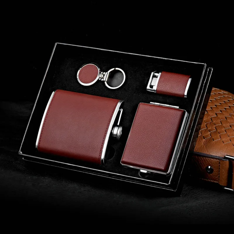 Портативная плоская фляжка персонализированный Кожаный Подарочный набор