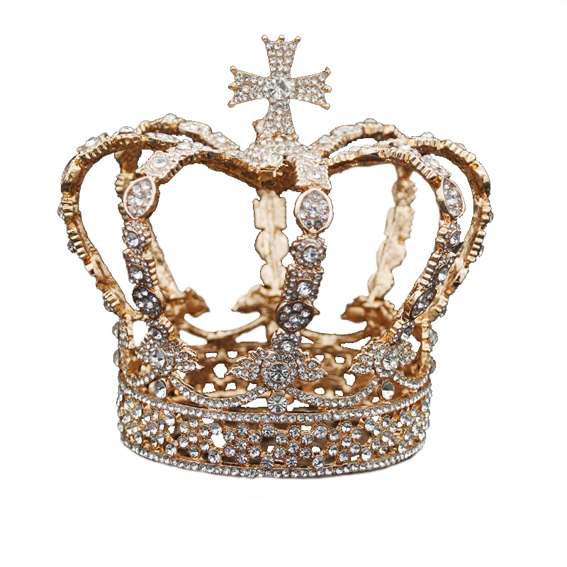 

Male Cross Crown baroque Bridal Wedding crown Royal Queen King Tiara birthday party performance Head accessories Diadem jewelry