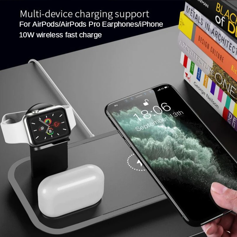 

3 In 1 10w Qi Wireless Quick Charger Stand Dock for Apple IWatch AirPods IPhone Samsung Xiaomi Phone Fast Induction Charger