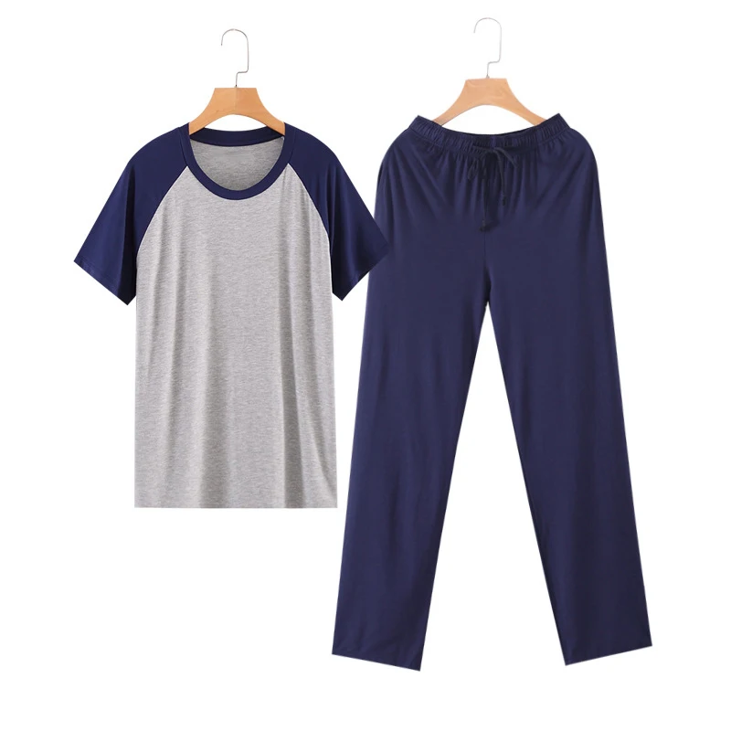 Modal Pajamas Set Cotton Sleepwear for Men Summer Homewear Short Sleeve Long Pants Casual Yought Teenagers Lounge Wear T Shirt
