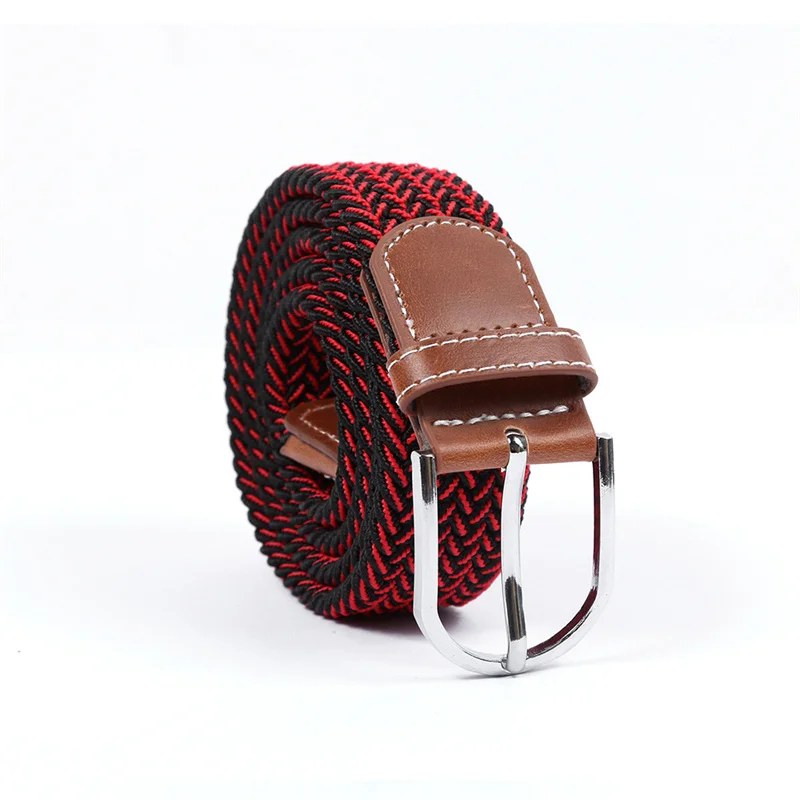 

Tj-TianJun Women Woven Elastic Belt Alloy Pin Buckle Bicolor Casual Outdoor Fashion Men Waistband Freely Adjustable Girdle New