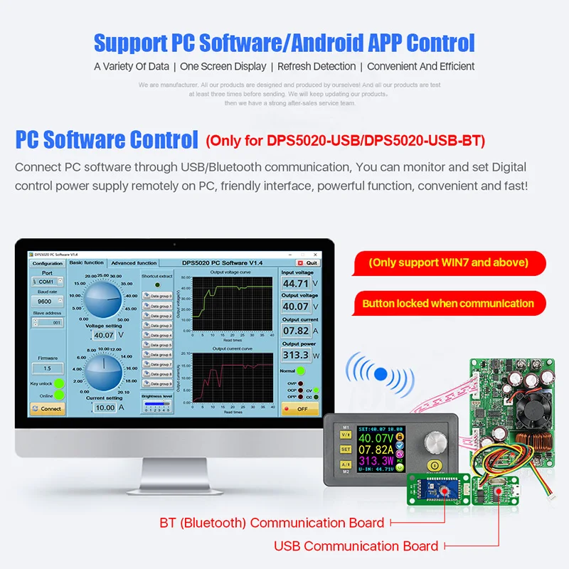 DPS5020 постоянный преобразователь напряжения и тока 50 в 20A ЖК вольтметр понижающий