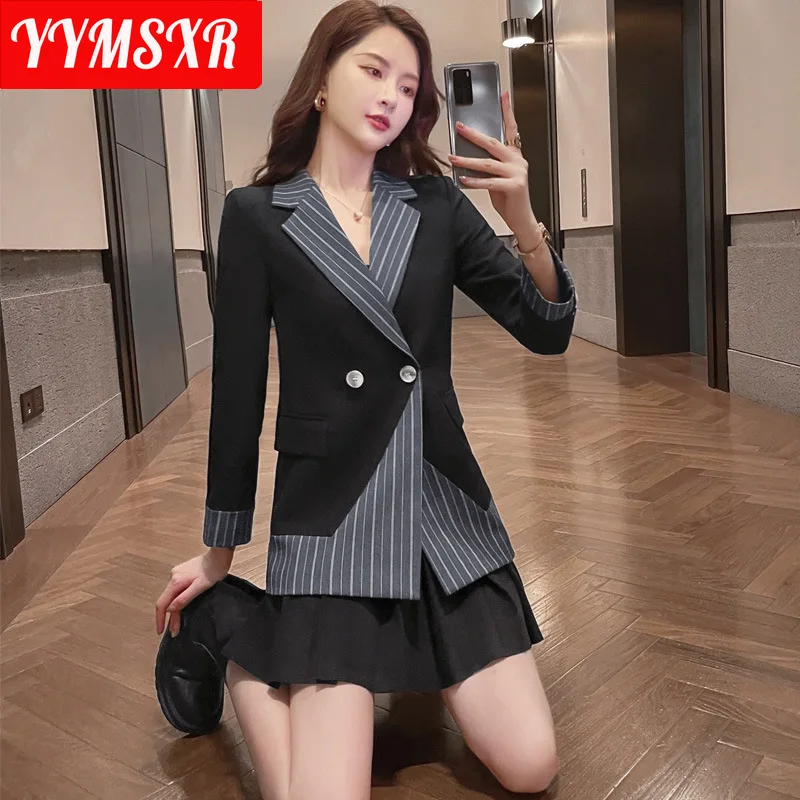 Temperament Women's Suit  Profession Blazer Autumn and Winter New Loose Striped Stitching Ladies Jacket High Quality