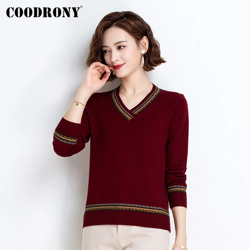 

COODRONY Brand 2021 Spring Autumn Casual Striped Women's V-Neck Sweaters Streetwear Fashion Knitted Female Soft Jumpers W1282