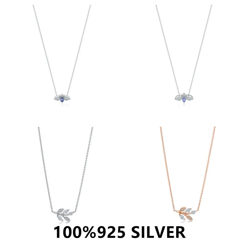 

TF 2021 New 925 Sterling Silver Little bee Leaf leaf Necklace Women Clavicle Chain Fine Jewelry Party Wedding Accessories