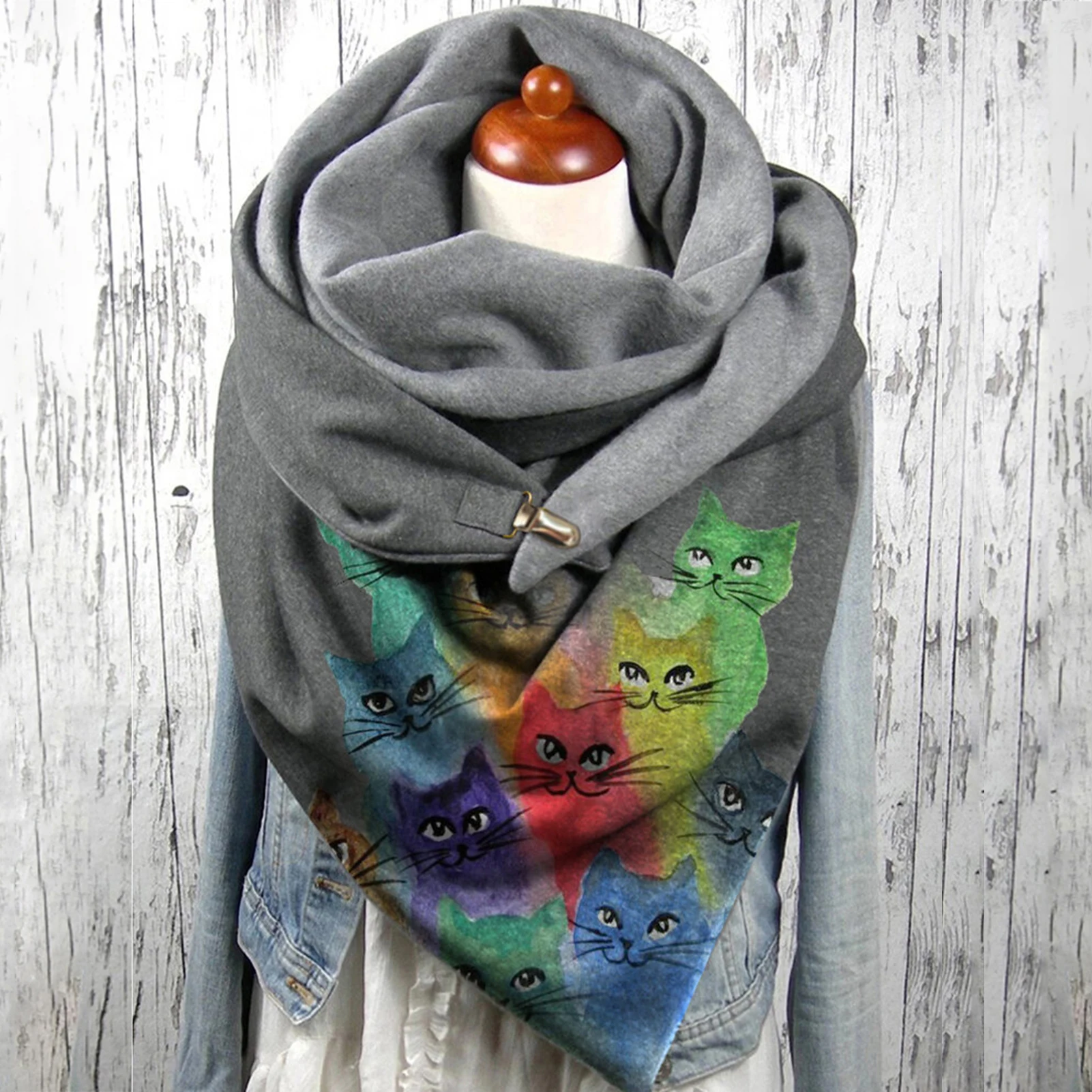 

180x75cm Winter Scarf Women Cats Print Button Scarfs for Ladies Soft Neck Wrap Scarves Shawl Women Warm Scarf Long Shawl Wrap