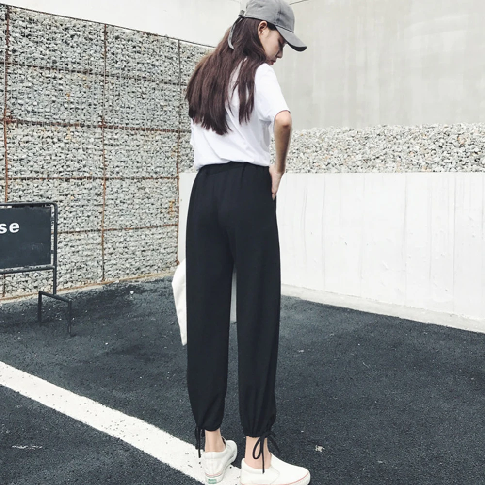 New Arrival 2019 Summer Autumn Streetwear Pants Women Elastic High Waist Sweatpants Baggy Casual Harlan Shiffon Pant | Женская одежда