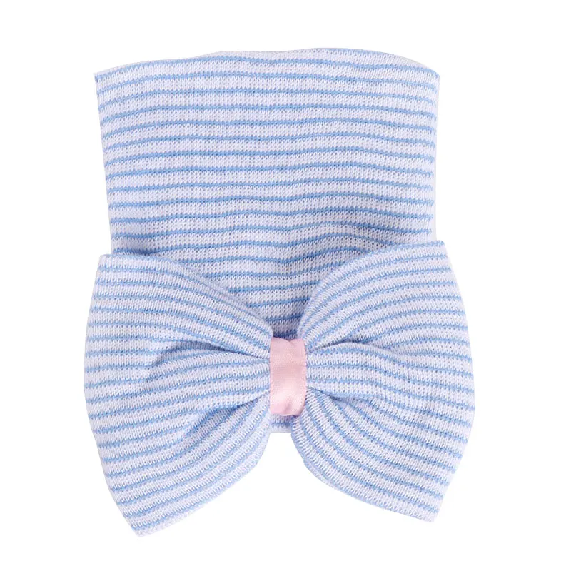 

Baby Hat Newborn 0-3M Toddler Baby Warm Hat Striped Caps Soft Hospital Girls Hats Bow Beanies for Newborn Send Earring as Gift