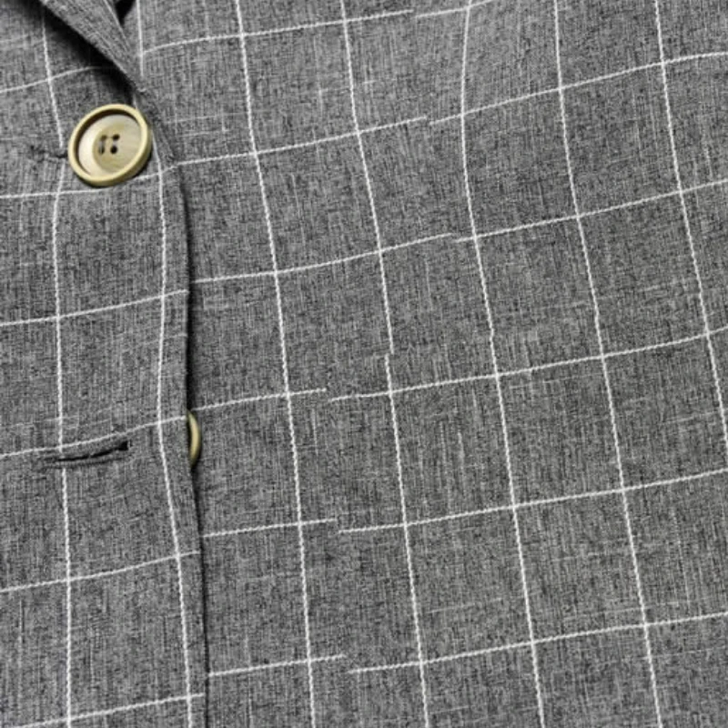 

Blazers Women Spring Plaid XL-5XL Notched Fashion Office Ladies Korean Style Elegant Womens Outwears Single-breasted Chic Retro