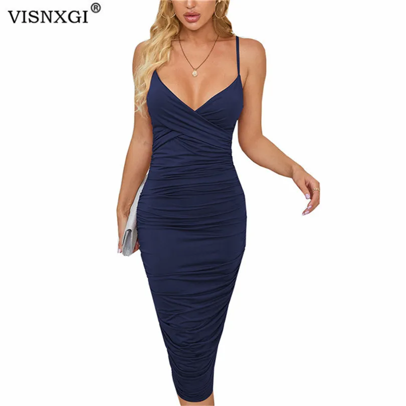 

VISNXGI сексуальный v-образный вырез на шее, платье Для женщин на бретельках без рукавов с открытой спиной до колена Длина Грудь крест-накрест с ...
