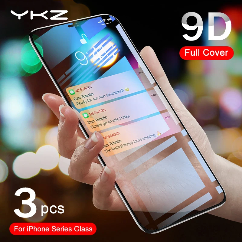 YKZ 9D закаленное защитное стекло для iPhone 11 Pro Защитное экрана XR XS Max 7 8 Plus 6 6s полное