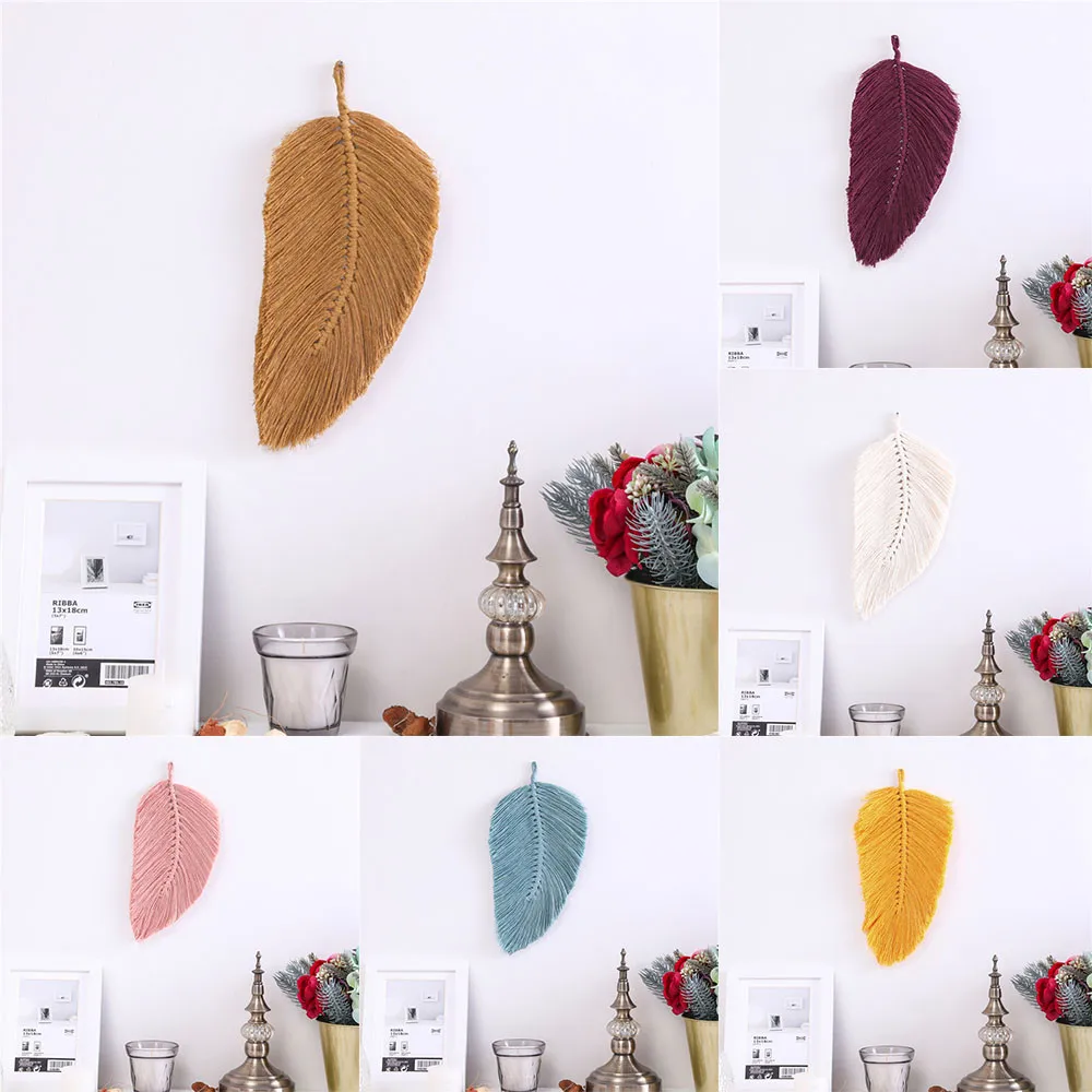 

Boho Decor Cotton Cord Nordic Style Tapestry Macrame Wall Hanging Leaf Feather ​Room Tassels Decor Home Decor Tapisserie