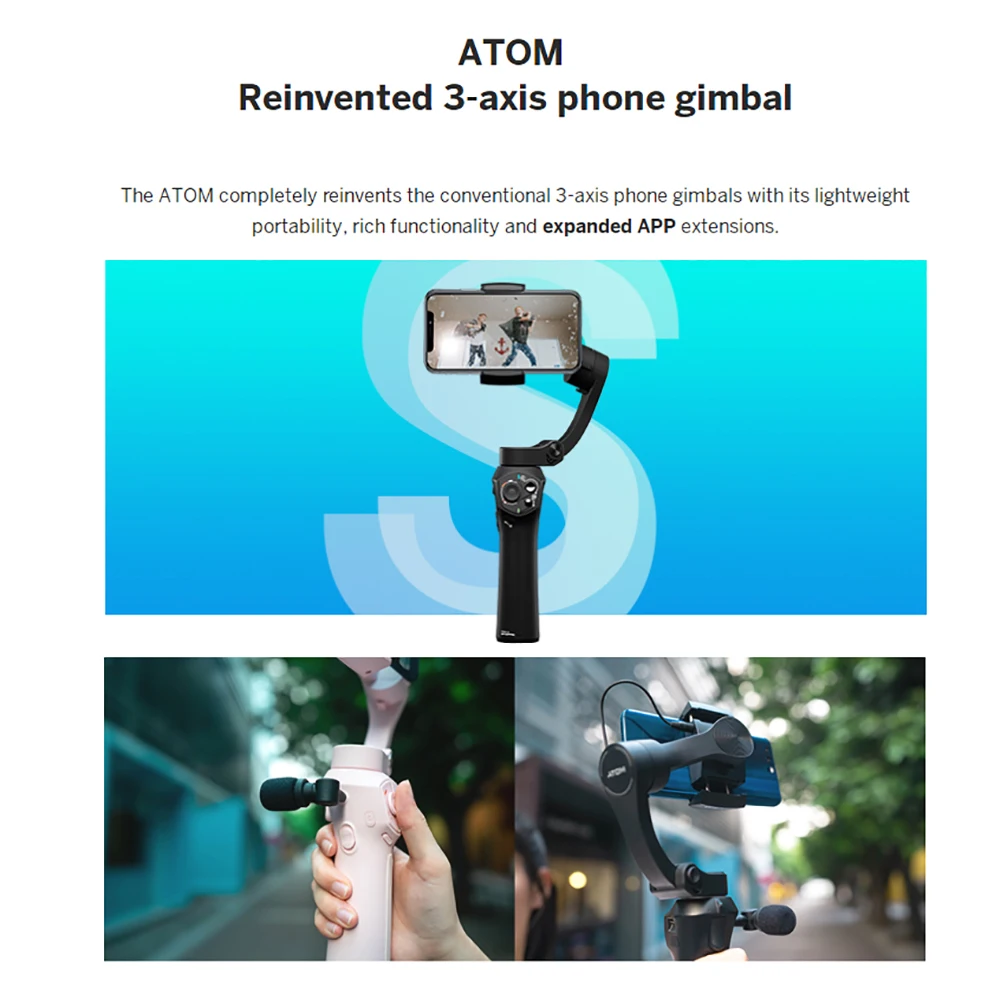 Складной карманный стабилизатор для смартфона Atom 3-осевой шарнирный IPhone Samsung Huawei