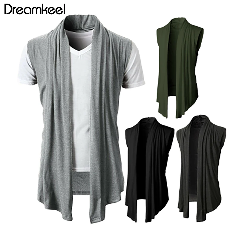 Новинка весна-лето 2019 повседневный однотонный мужской кардиган без рукавов