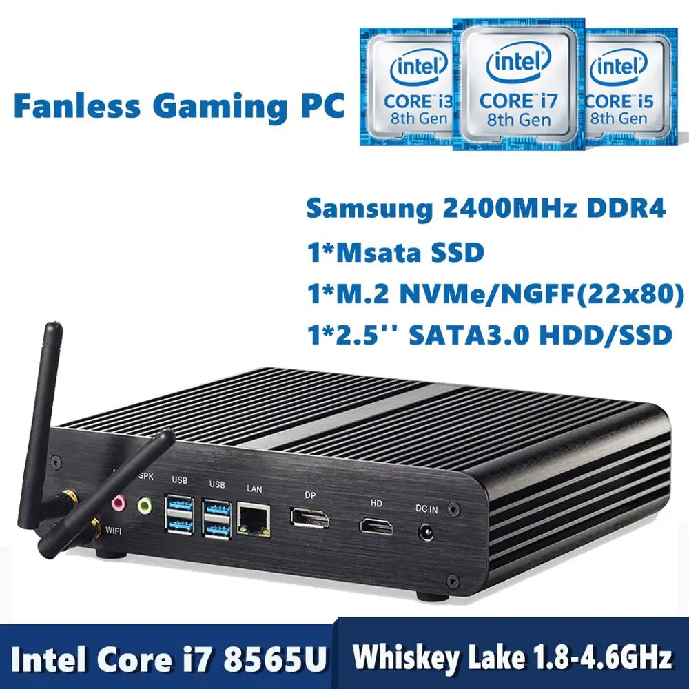 Topton Nuc безвентиляторный игровой ПК Intel Core i7 8565U 8550U виски озеро 4 ядра 8 потоков 2 * DDR4