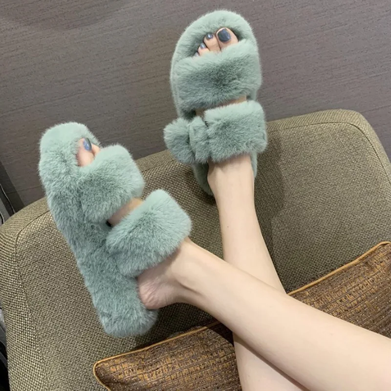 

Fluffy Plush Home Slippers Women Fur Rubber Sole Cozy Furry Slides Soft Ladies Slipper House Shoe Floor Indoor Winter Warm Shoes