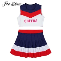 kids girls cheerleading uniforms sportswear sleeveless dance vest top with pleated skirt sets cheerleader sports suit tracksuits