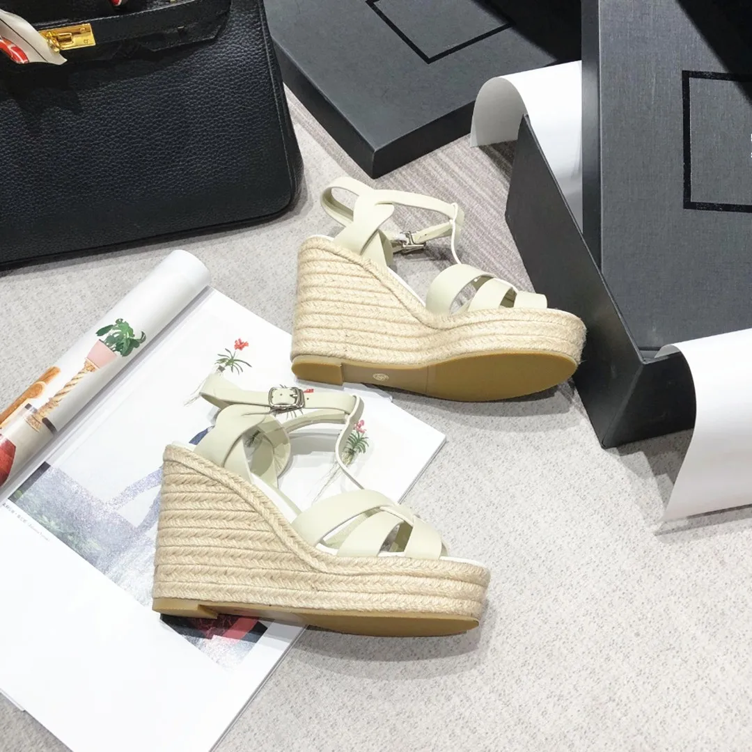 

Super High Heel Straw Wedge Sandals Women Summer 2022 New Style Platform Fashion All-Match Sandals White Black Women Sandals