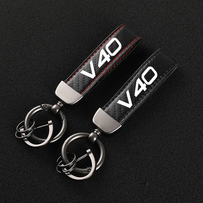 

High-Grade Leather Car KeyChain 360 Degree Rotating Horseshoe Key Rings for Volvo V40 2018 2019 2021 car accessories