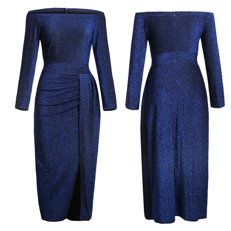 Женское вечернее платье с открытыми плечами SEBOWEL длинное облегающее разрезом и