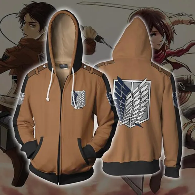 Свитер-кардиган с капюшоном и 3D-принтом аниме Attack on Titan костюм для косплея Costum scout