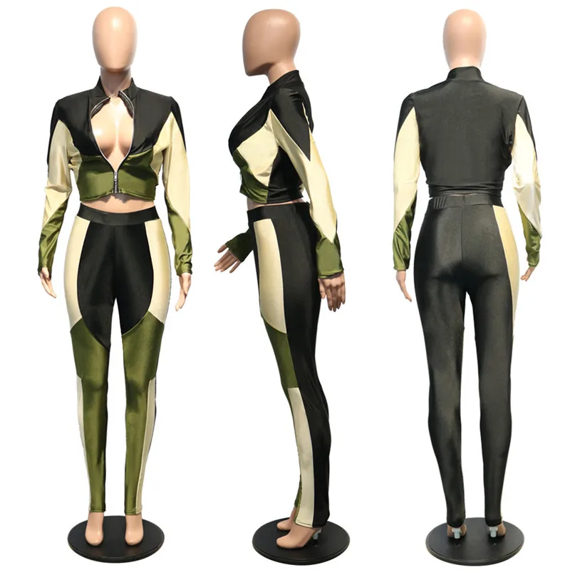 

women two piece set for autumn winter streetwearfemale tracksuit sets Fashion contrast zipper long sleeve
