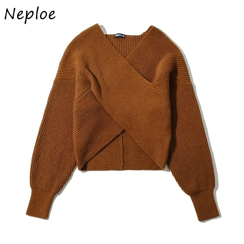 Женский трикотажный свитер Neploe Свободный укороченный топ с длинным рукавом и