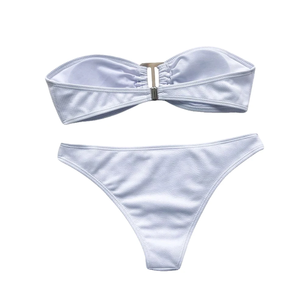 Простой комплект бикини для женщин Одноцветный женский купальник без бретелек с