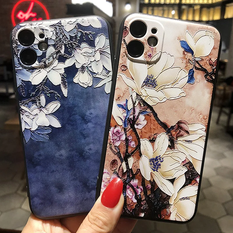 

Silicone phone case For Apple iphone 12 11 X XR XS Pro Max 7 8 Plus Mini SE 2020 Shockproof Back cover watercolor Painted case
