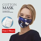 Хлопковая черная маска для рта маска для лица против пыли PM2.5 активированный уголь 2 фильтра для взрослых Модные Тканевые маски Моющиеся Многоразовые