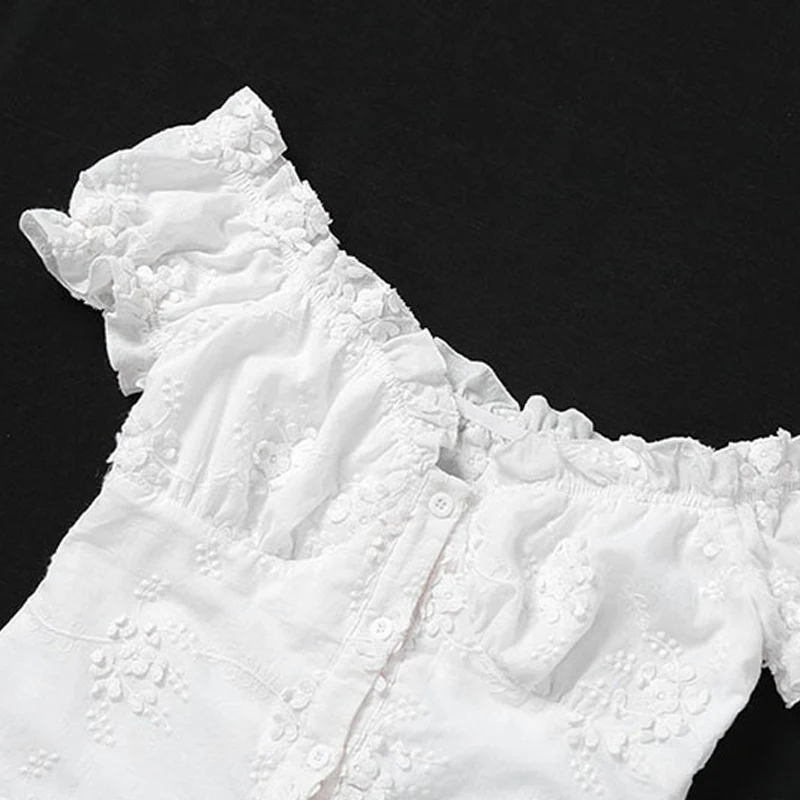 

SWEETKAMANew Elegant White Jacquard Dress Puff Short-Sleeved Fungus V-Neck Bag Hip Slim Dress Party Wear Pencil Dresses