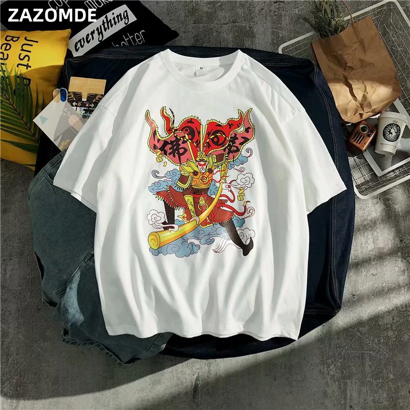 Футболка ZAZOMDE мужская с мультяшным принтом хлопковая уличная одежда в стиле хип