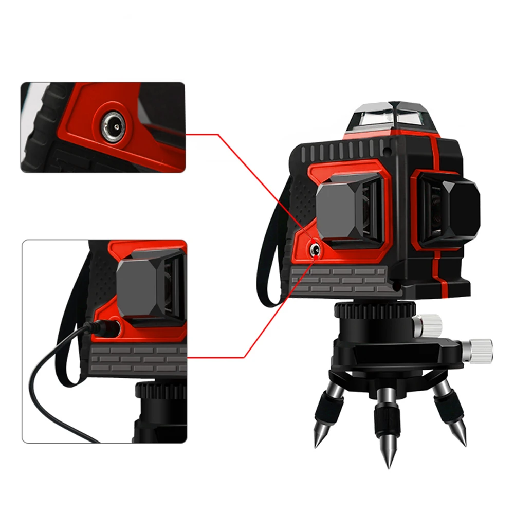 Вращающийся на 360 ° 3D 12 линейный лазерный уровень зеленый или красный луч нивелир