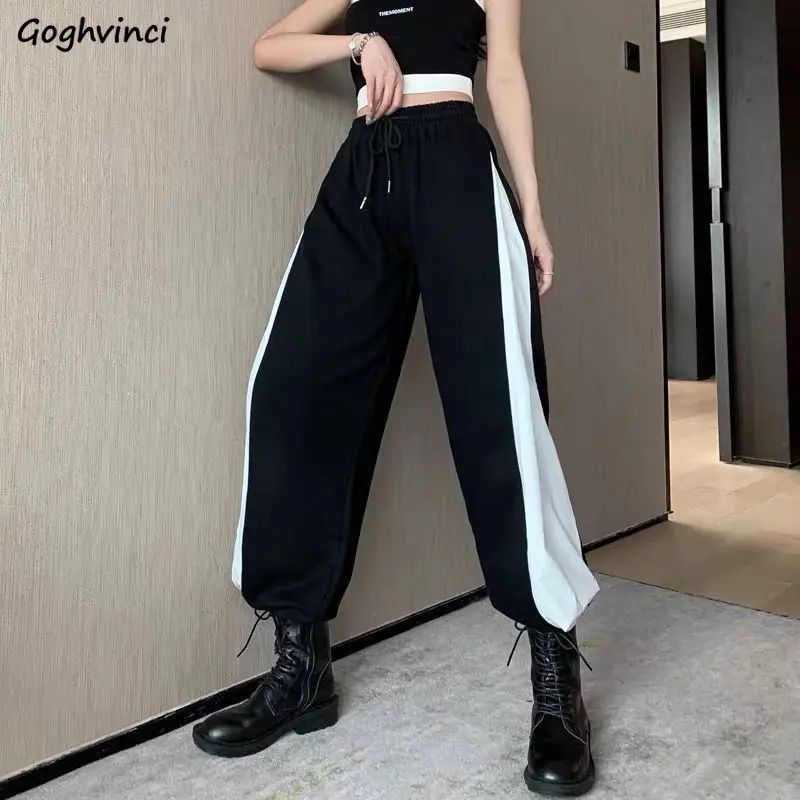 

Pants Women Full Length Trousers Drawstring Patchwork Unisex Friends Baggy Korean Style Simple Popular Fashion Soft New Vintage