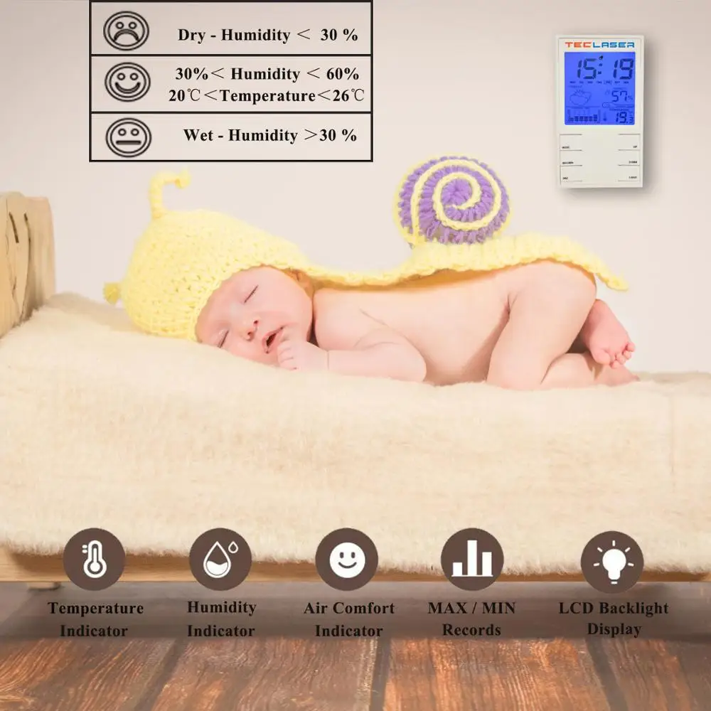 Цифровой термометр с гигрометром TECLASER часы для помещений метеостанция прогноз