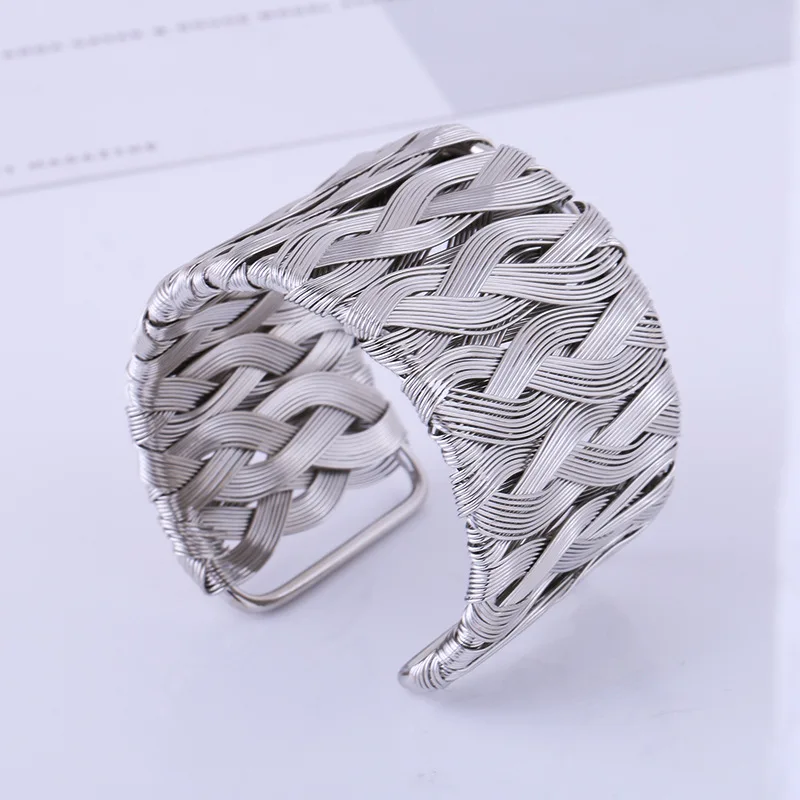 Полые широкие браслеты манжеты и для женщин мужчин золотого серебряного цвета из