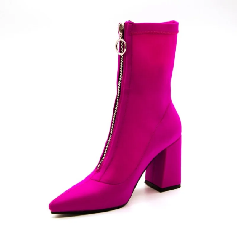 Оригинальные Модные женские ботильоны с острым носком на квадратном каблуке