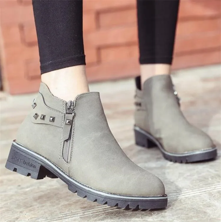Women boots winter ladies Round head waterproof Fur warm Thick heel Martin boot Ankle fashion rivet woman casual shoes Z405 | Обувь