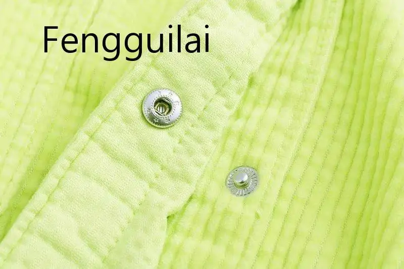 

2020 Spring Women Bright Green Color Corduroy Jacket Loose Single Breasted Coat Fashion Button Down Tassel Jacket