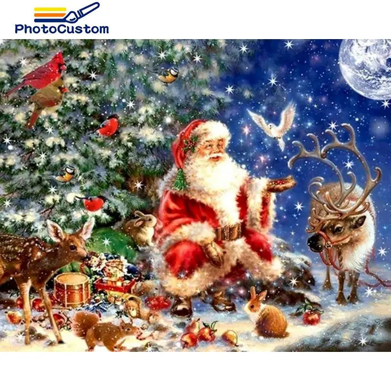 

PhotoCustom Full Square Diamond Painting Santa Claus Christmas Sale New Arrivals 5D Diamond Embroidery Mosaic Kits Art Home Deco