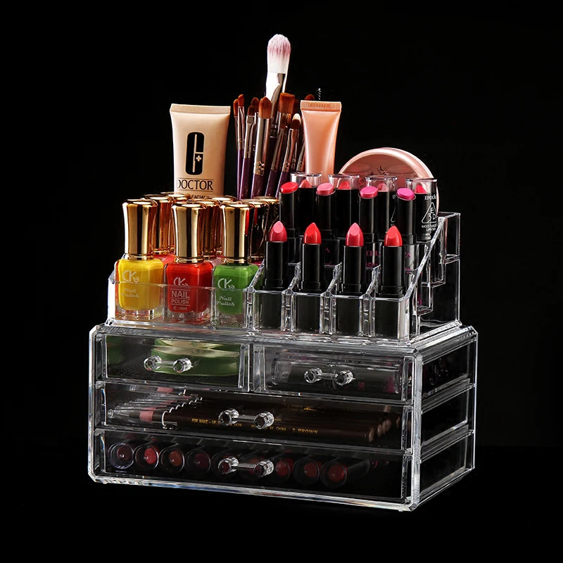 Женская акриловая прозрачная коробка для хранения косметики ящик кистей макияжа