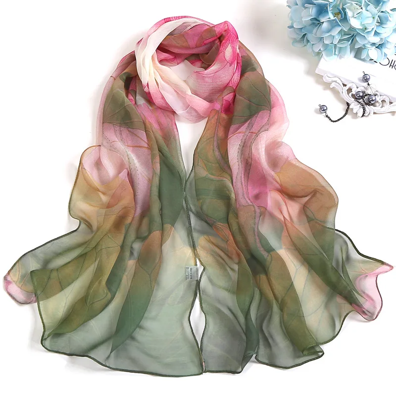 

Fashion Lotus Scarf for Women Floral Printing Georgette Beach Shawls Female Long Soft Wraps Beach Sunscreen Hijab Lady Scarves