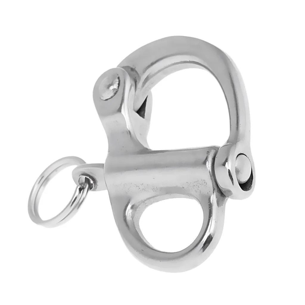 

4x Marine Boat Stainless Steel Fixed Eye Jaw Snap Shackle Sailboat Quick Release Locking Buckle with Ring - 3.2 x 2.0cm