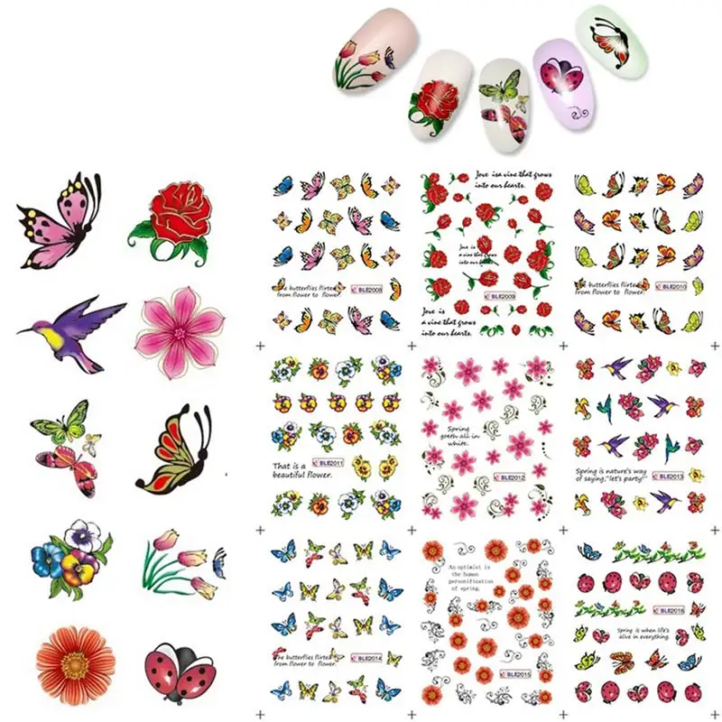 11 листов/КОМПЛЕКТ Красивые Цветы nail art наклейки наклейки серия аксессуары nail art переброски вод ногтей наклейки для наклейки наклейка - Цвет: BLE2006 2016 11sheet