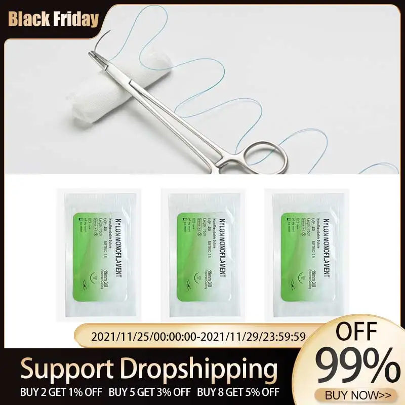 

6/12pcs 75cm Medical Needle Nylon Monofilament Thread Suture Practice Kit Teaching Demonstrations Exercises Medical Needle