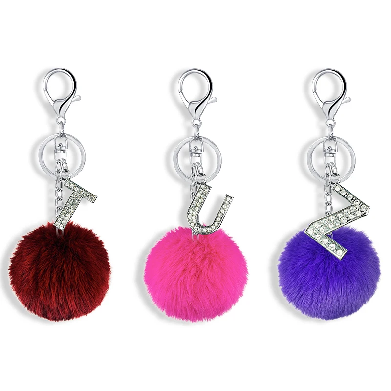 26 цветов Английский алфавит меховой шар брелок креативный женский маленький
