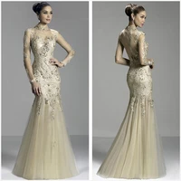 middle east sliver see through long sleeve 2015 elegant sexy evening dresses mermaid formal dresses full length