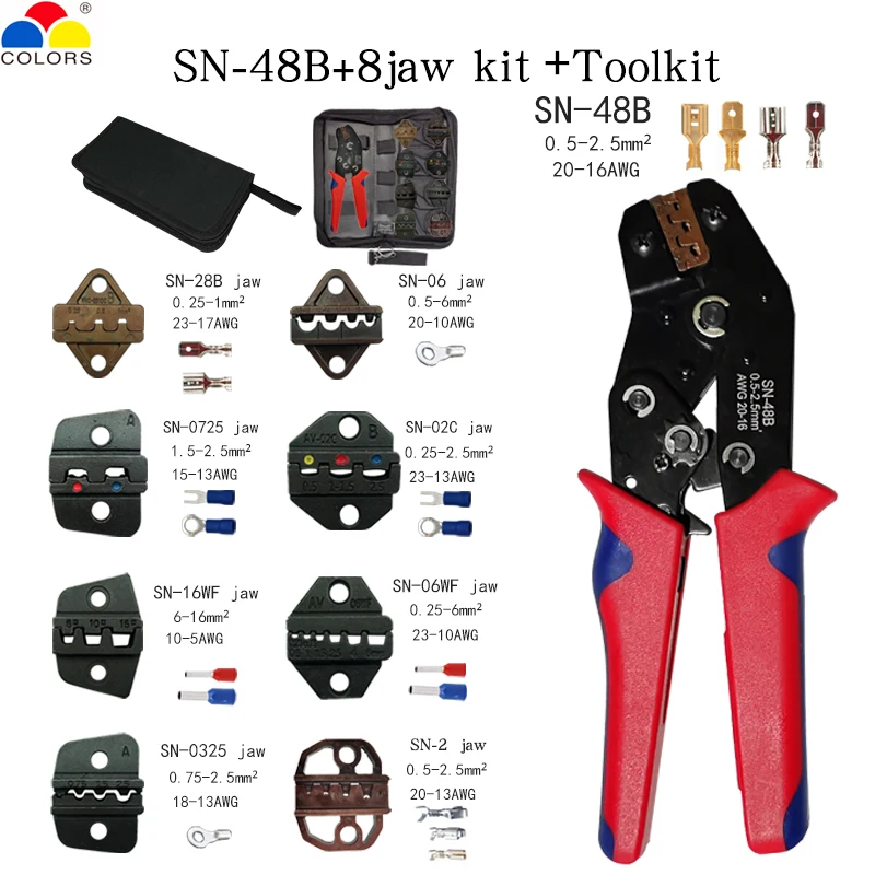 

Обжимные плоскогубцы SN-48B, 8 типов зажимов для соединений 2,8 4,8 6,3, штепсельные вилки/трубы/Изолированные клеммы, электрические ремонтные обжи...