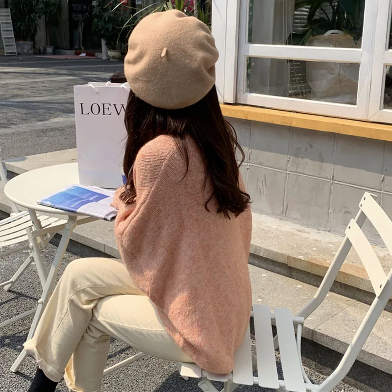 

Autumn and winter women's sweater casual solid color round neck long sleeve loose sweater